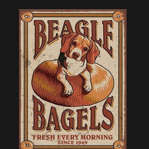 Vintage Beagle Bagels Sign, kitchen sign, vintage sign. Retro wall sign, Beagle sign