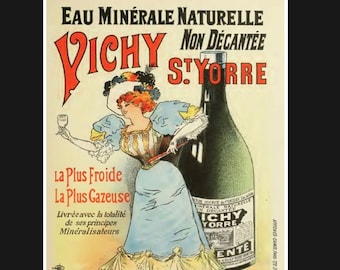 Vintage French Mineral Water Ad metal sign,  french sign, . Retro wall sign,art deco sign