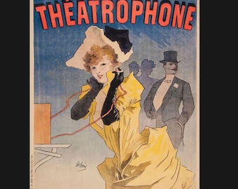 Vintage French Theatrephone Sign, french sign, art deco sign. Retro wall sign,
