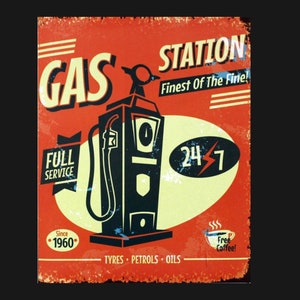 Vintage Gas Station metal Sign, Garage sign, vintage sign. Retro wall sign, mechanic sign