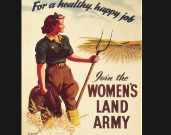 Vintage Join The Womens Land Army sign, Wartime sign, vintage sign. Retro wall sign, propaganda sign