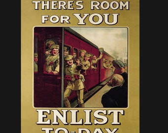 Vintage Enlist Today metal Sign, Wartime sign, vintage sign. Retro wall sign, propaganda sign