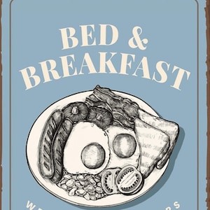 Vintage Bed and Breakfast Sign, kitchen sign, vintage sign. Retro wall sign,
