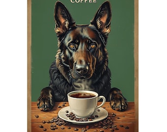 German Shepherd Coffee metal sign, German Shepherd Plaque, Coffee sign, Coffee Plaque