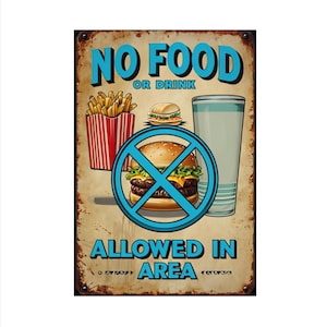 No Food or Drinks metal Sign, No Food or Drinks sign, No Food or Drinks   Plaque. Retro wall sign,