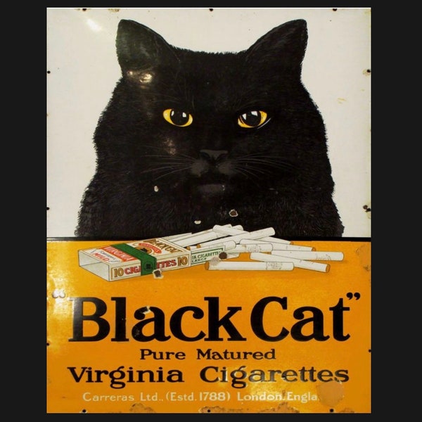 Vintage Black Cat Cigarettes Ad Sign, Cat sign, vintage sign. Retro wall sign,