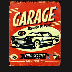 Vintage Garage metal Sign, Garage sign, vintage sign. Retro wall sign, mechanic sign