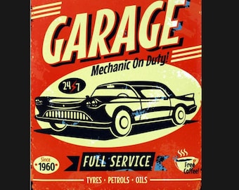 Vintage Garage metal Sign, Garage sign, vintage sign. Retro wall sign, mechanic sign