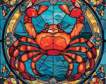Crab Faux Stained Glass Window metal Plaque, Crab Plaque, Crab Sign,