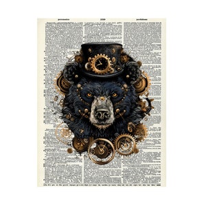 Steampunk Bear on Vintage Dictionary metal Sign, Steampunk plaque, Steampunk wall sign, Bear Sign, Bear Plaque