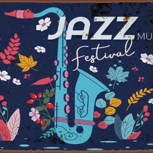 Retro Jazz Festival Sign, Jazz sign. Retro wall sign, wall art, retro wall art, Music sign