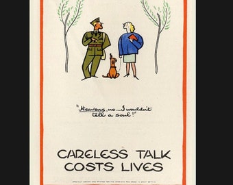 Vintage Careless Talk costs lives metal sign, Wartime sign, vintage sign. Retro wall sign, propaganda sign