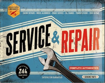 Vintage Service and Repair metal Sign, Garage sign, vintage sign. Retro wall sign,