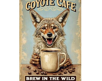 Coyote Cafe metal sign, Coyote Plaque, Coffee sign, Coffee Plaque