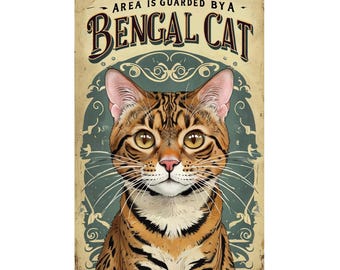 Area Is Guarded By A Bengal Cat Metal sign, Bengal Cat  sign, Bengal Cat Plaque