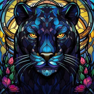 Black Panther Faux Stained Glass Window metal Plaque, Black Panther Plaque, Black Panther Sign,