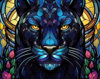 Black Panther Faux Stained Glass Window metal Plaque, Black Panther Plaque, Black Panther Sign,