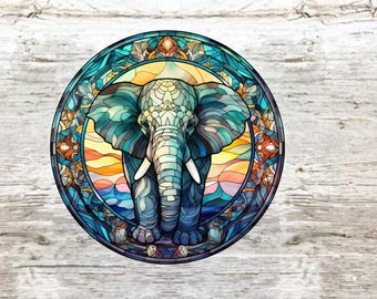 Runde Elefant Faux Buntglas Fenster Metallplakette, Elefant Plakette, Elefant Zeichen
