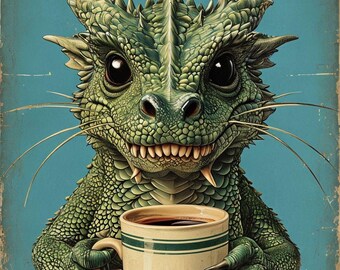 Dragon Coffee Co Metal Sign, Dragon Plaque, Coffee Sign, Coffee