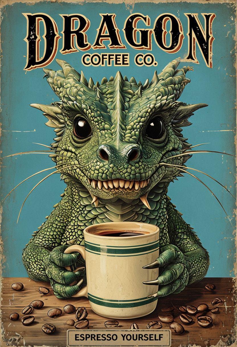 Dragon Coffee Co Metal Sign, Dragon Plaque, Coffee Sign, Coffee