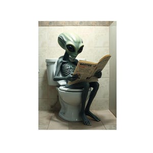 Alien on the Toilet metal sign, Alien.Plaque, Alien sign