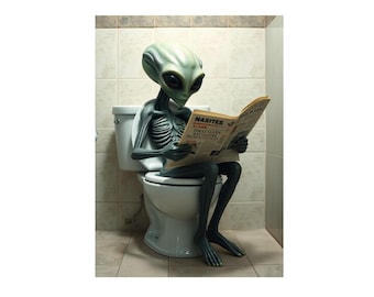 Alien on the Toilet metal sign, Alien.Plaque, Alien sign