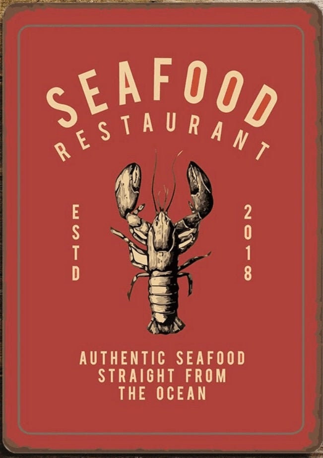 Vintage Seafood Restaurant Sign, Kitchen Sign, Vintage Sign. Retro