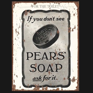 Vintage Pears Soap Ad Sign, kitchen sign, vintage sign. Retro wall sign,