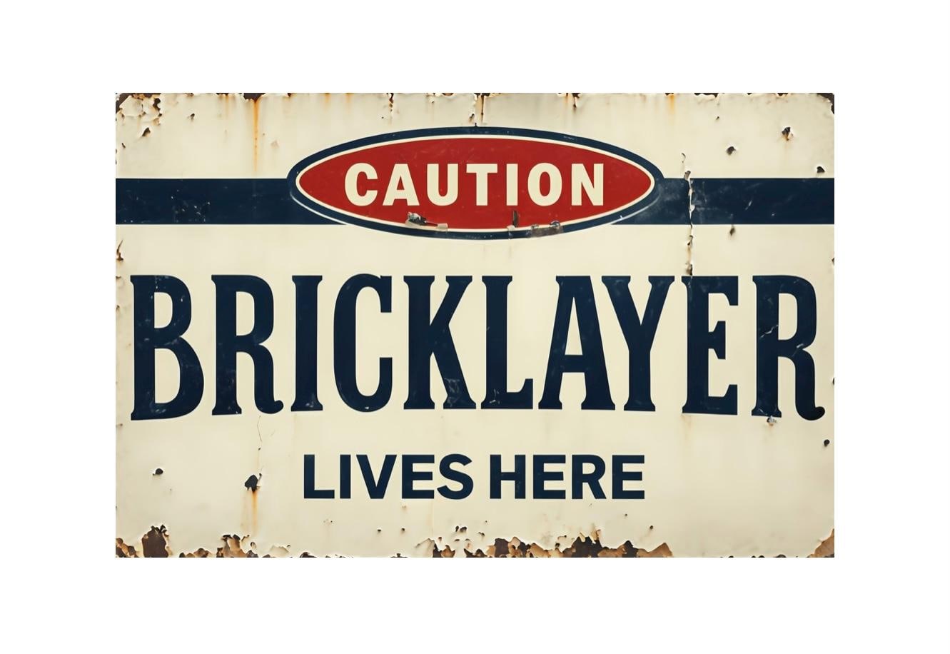 Advertising Bricklayer Sign Caution Bricklayer Lives Here Metal Sign, Bricklayer Sign, Bricklayer ...