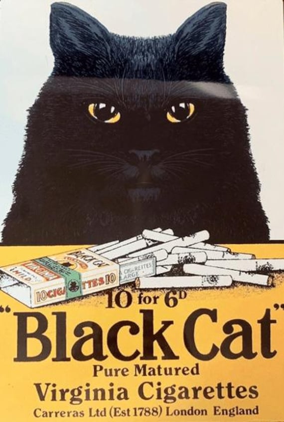 Vintage Black Cat Cigarettes Ad Sign, Cat Sign, Vintage Sign