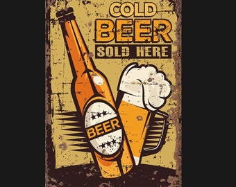 Vintage Cold Beer retro Sign, Beer sign. Retro wall sign, wall art, retro wall art