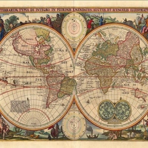 Panneau vintage Carte du Monde en métal, panneau de carte, signe vintage. Panneau mural rétro,