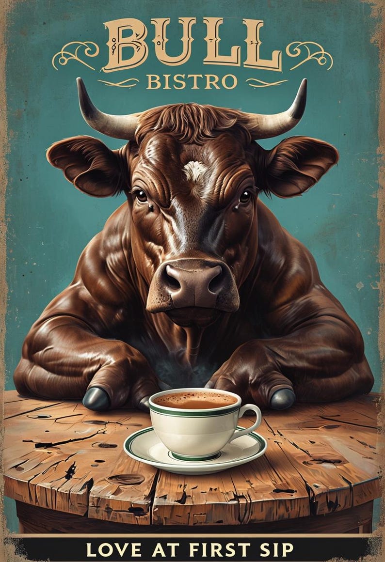 Bull Bistro Metal Sign, Bull Plaque, Bull Sign, Coffee Sign, Coffee ...