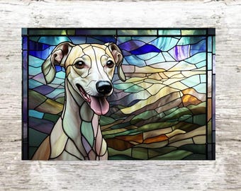 Stained Glass Whippet Glass Chopping Board, Whippet Cutting Board, Whippet Kitchen, Coffee Kitchen