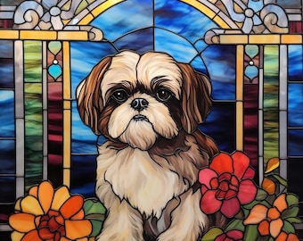 Shih Tzu Faux Stained Glass Window metal Plaque, Shih Tzu Plaque, Shih Tzu Sign, Shih Tzu  Memorial