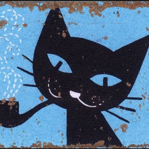 Vintage Black Cat Sign, Cat sign, vintage sign. Retro wall sign,