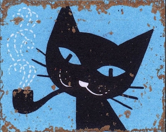Vintage Black Cat Sign, Cat sign, vintage sign. Retro wall sign,