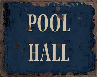 Vintage Pool Hall metal Sign, Pool Hall plaque, Pool Hall  wall sign