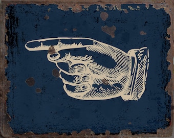 Vintage Pointing Finger Metal Sign, Pointing Finger  plaque, Pointing  wall sign