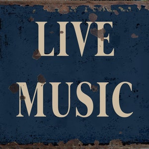 Vintage Live Music Blechschild, Live Music Plakette, Live Music Retro Wandschild