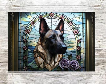 Stained Glass Belgian Malinois Glass Chopping Board, Malinois Cutting Board, Malinois Kitchen, Coffee Kitchen