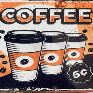 Vintage Coffee metal Sign, Coffee sign, vintage sign. Retro wall sign, Coffee