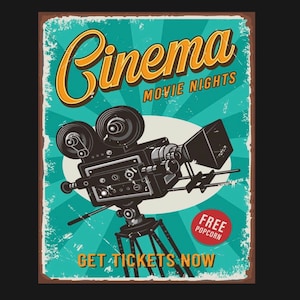 Cinema metal Sign, Man Cave sign, vintage sign. Retro wall sign, Bar sign