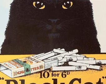 black cat cigarettes for sale Vintage Black Cat Cigarettes Ad Print, Black Cat Print, Cat Print,
