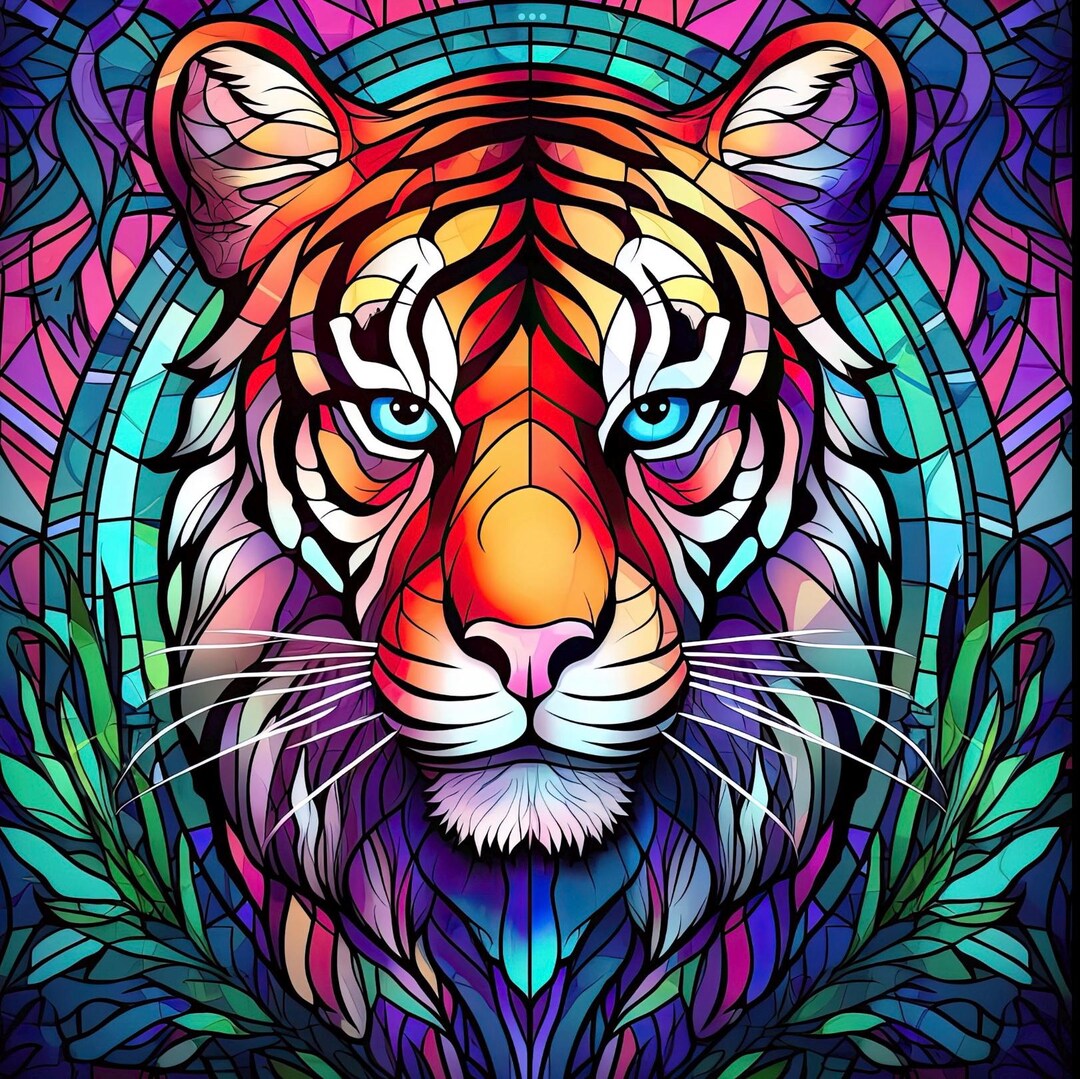 Tiger Faux Stained Glass Window Metal Plaque, Tiger Plaque, Tiger Sign ...