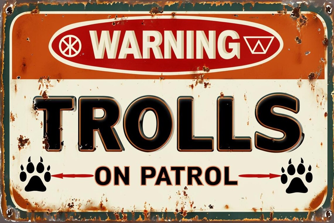 First Warning Troll Warning Trolls on Patrol Metal Sign, Troll Sign, Trolls Plaque, Retro ...