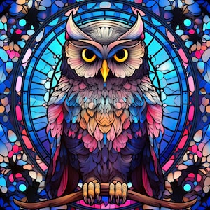 Owl Faux Stained Glass Window metal Plaque, Owl Plaque, Owl Sign,