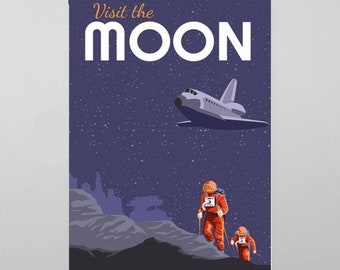 Vintage Visit the Moon Print, Space Print, Vintage Print, Moon Print
