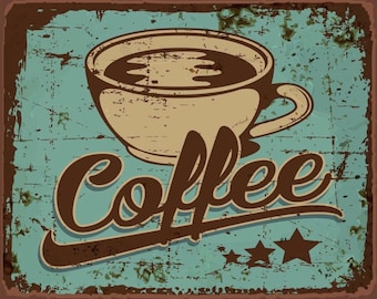 Vintage Coffee metal Sign, Coffee sign, vintage sign. Retro wall sign, Coffee