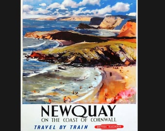 Vintage look Newquay by rail metal Sign, Newquay sign, vintage sign. Retro wall sign,